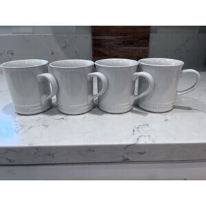 Le Creuset Stoneware 14-Ounce Coffee Mug Set of 4, White - New